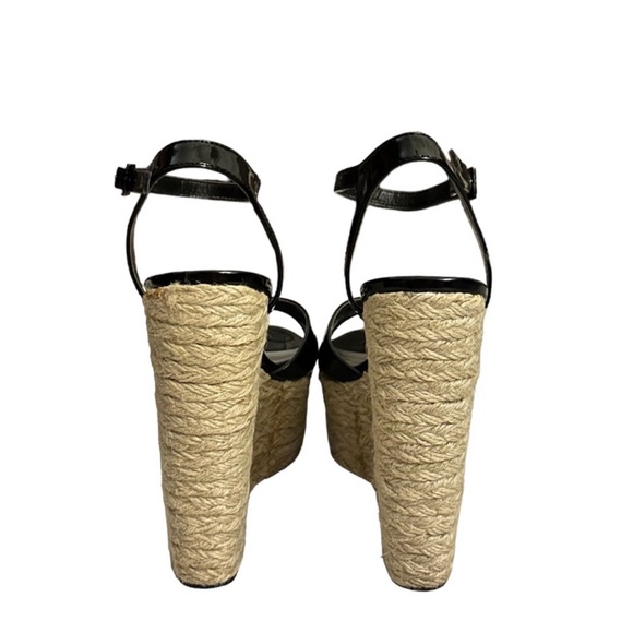 Bebe Black Patent Karissa Espadrille Wedge Platform Sandals Size 9.5 - Picture 5 of 11